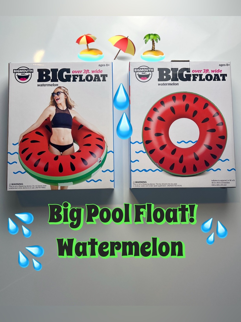 NWT Watermelon Inflatable Pool Tube - Red & Green - Picture 4 of 5